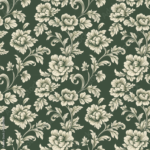 Floral green color, form natural, seamless fabric pattern.