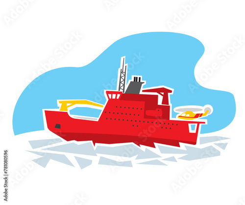Special purpose ships. Icebreaker. Sea transportation. Vector image for prints, poster and illustrations.