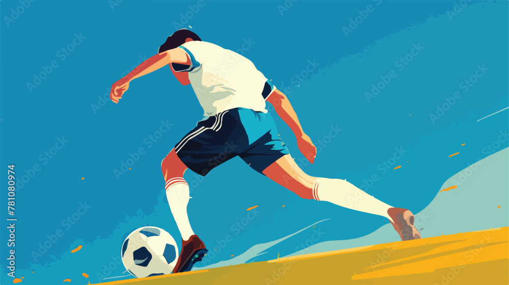 Football soccer player sketch with ball isolated 2d