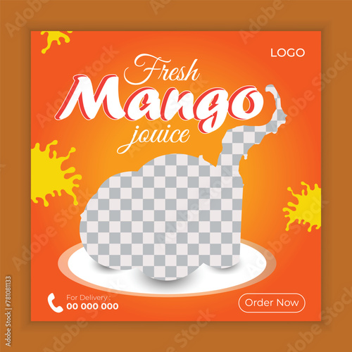 Mango juice social media post banner, Food promotional social media post. (ID: 781081133)