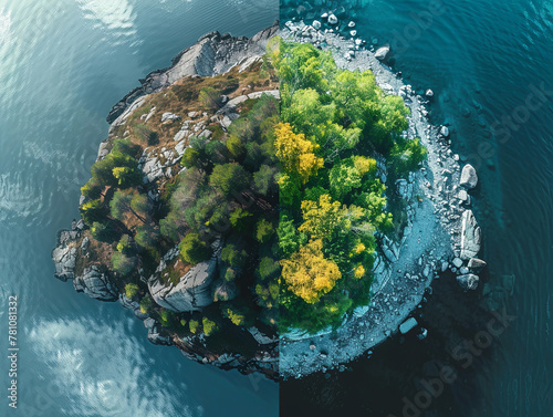 Seasonal Transition on an Island Aerial View