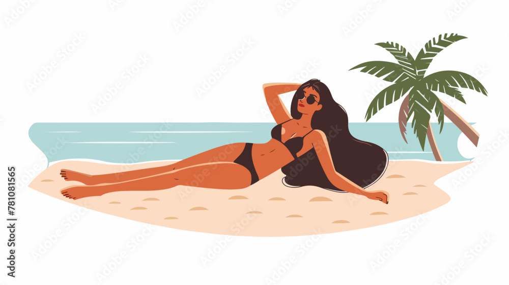 Sexy swimsuit girl in the beach flat vector isolated