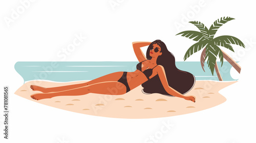 Sexy swimsuit girl in the beach flat vector isolated