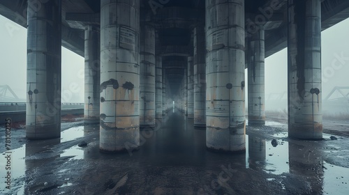 concrete columns like pillars of an automobile bridge photo