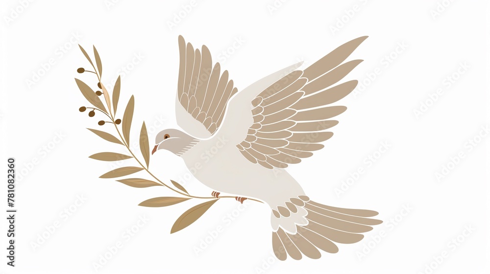 Obraz premium Peaceful dove carrying an olive branch cartoon-style