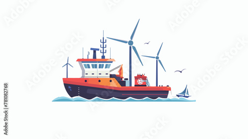 Ship with wind power icon illustration design template