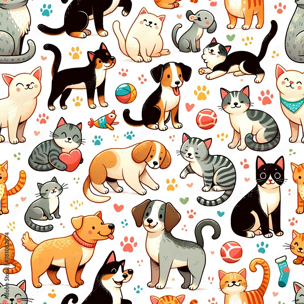 Fototapeta premium Seamless cat and dog pictures