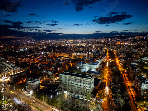 Twilight Aerial View of Bustling Cityscape, Varna, Bulgaria photo