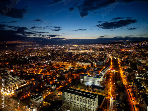 Twilight Aerial View of Bustling Cityscape, Varna, Bulgaria