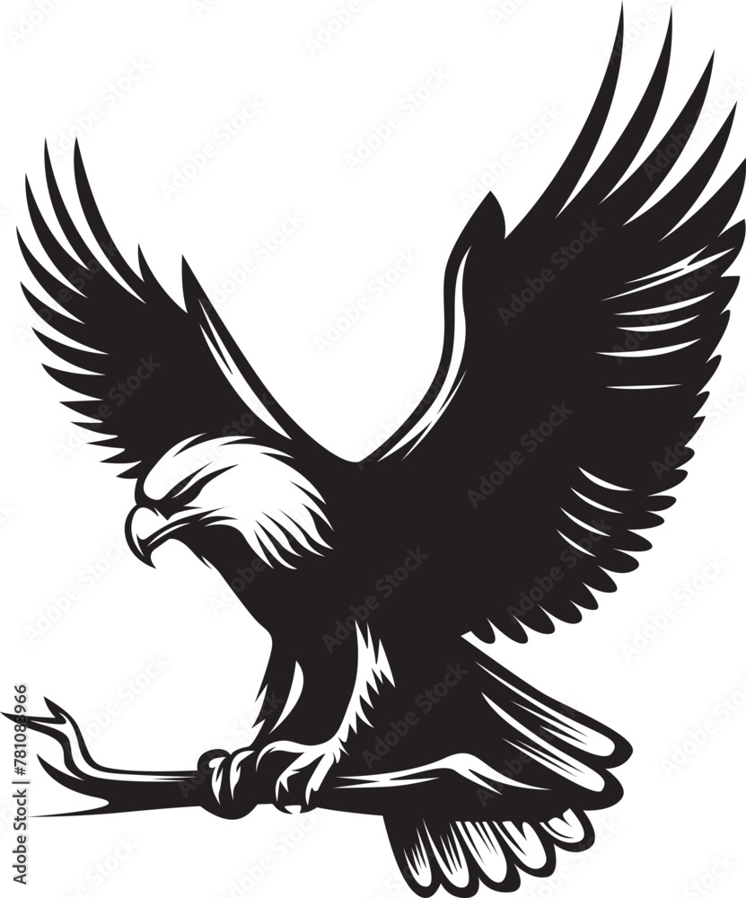 Obraz premium Eagle sitting on tree branch, Eagle Vector illustration