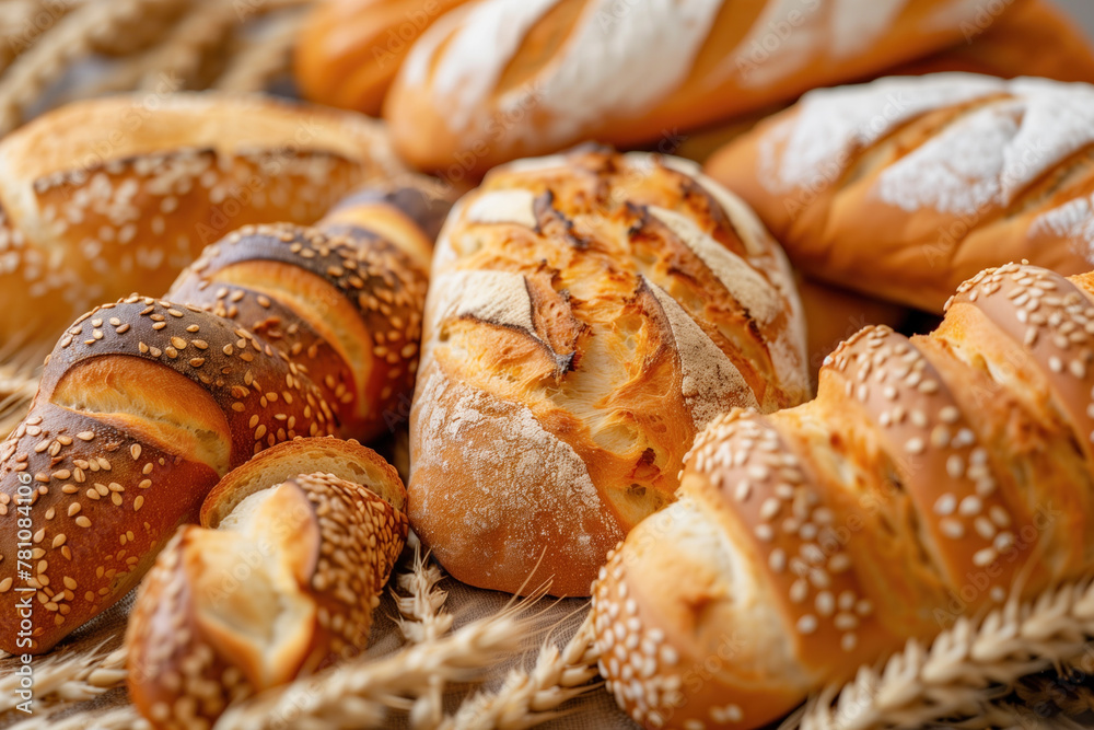 A variety of freshly baked breads with seeds A variety of freshly baked breads with seeds