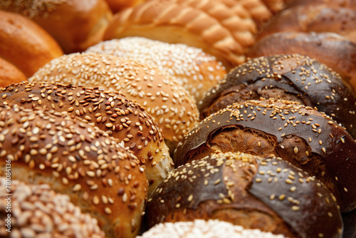 Variety of fresh breads with seeds