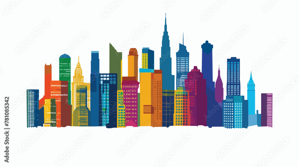 Silhouette color with skyscraper building vector illustration