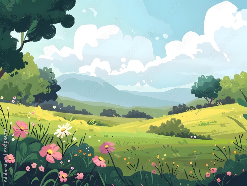 Naklejka premium flat layer landscape background, Illustration