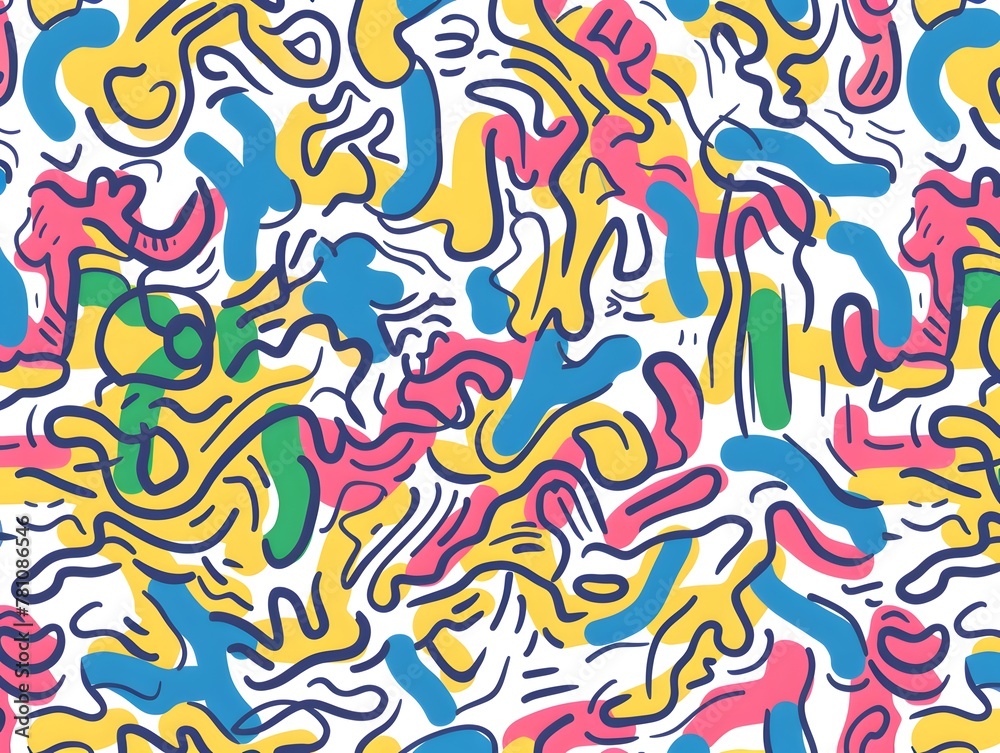 Fun line doodle seamless pattern. Creative abstract squiggle style drawing background