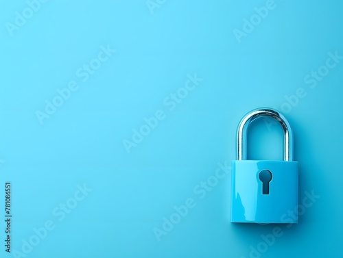 padlock on a blue background, concept no access, or locked, copy space for text 