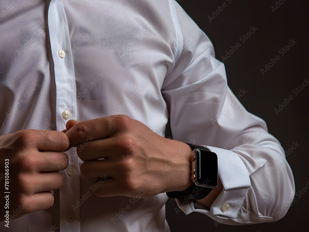 Man in white Shirt Easily Accessing Smartwatch