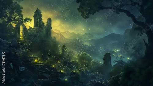 Mystical Night in the Valley of Fireflies./n