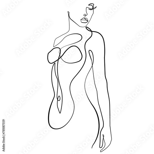 Trendy Line Art Drawing of Naked Woman Body. Minimalistic Black Lines Drawing. Female Figure Continuous One Line Abstract Drawing. Modern Scandinavian Design. Naked Body Art. Vector Illustration.
