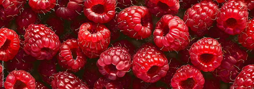 Raspberry berries close-up. Fruit banner from harvest of ripe organic raspberries Raspberry berries close-up. Fruit banner from harvest of ripe organic raspberries