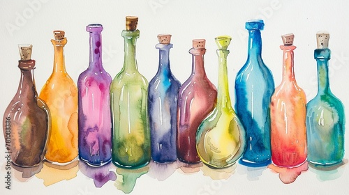 A set of watercolor jars each brimming with wine