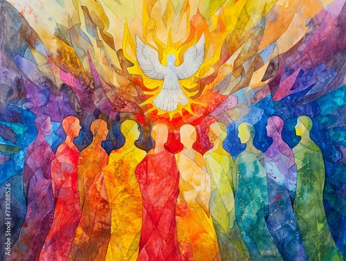 Vibrant watercolor painting of Pentecost