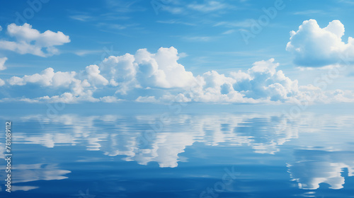 Blue sky over calm sea. Blue sea and sunny sky on horizon over calm water © Pakhnyushchyy