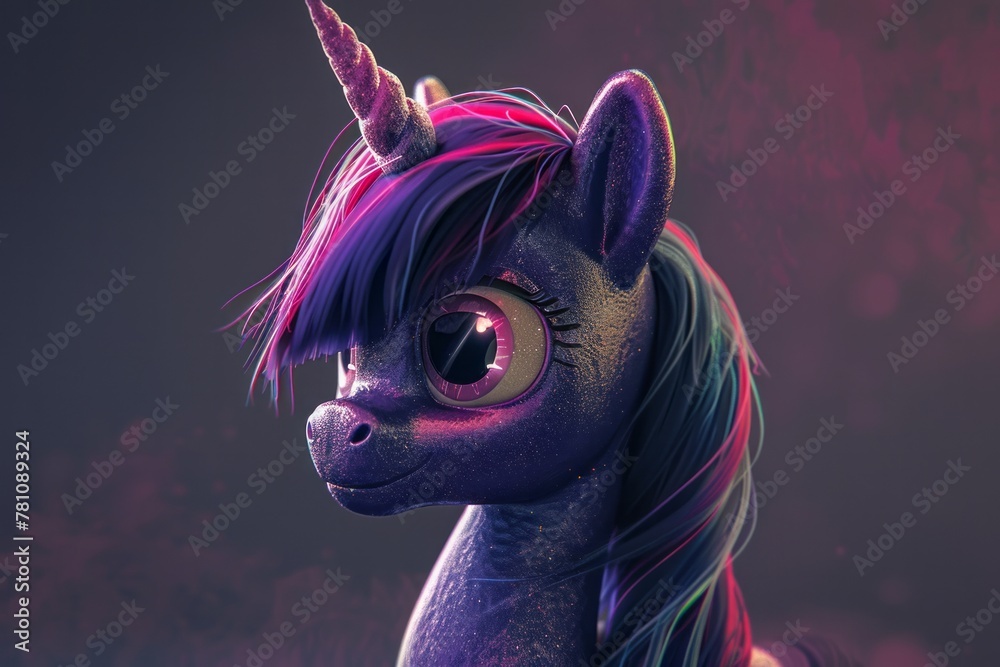 My little Pony with big violet eyes, twilight sparkle, illustration
