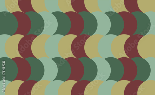 Green and Brown overlap circle vector pattern. Semicircle curve pattern. Abstract vector. Seamless. Simplicity. Backdrop. Gift wrap. Postcard. Graphic design. Multicolour. Fabric pattern. Textile.