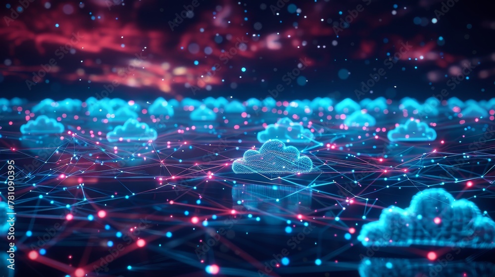 Cloud Networking: An abstract illustration of cloud servers connected by digital network lines