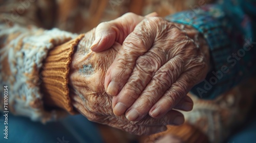 Close up of old people hands. Senior couple holding hands.