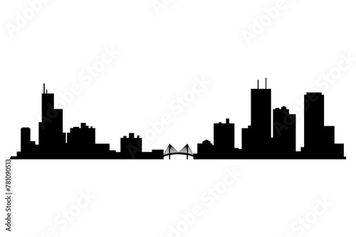 Cityscape silhouette. City building, night town and horizontal urban panorama silhouette. Modern urban landscape. Monochrome panoramic view © designer_things