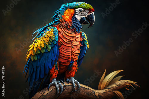 Blue and yellow macaw close=up. Generative AI	