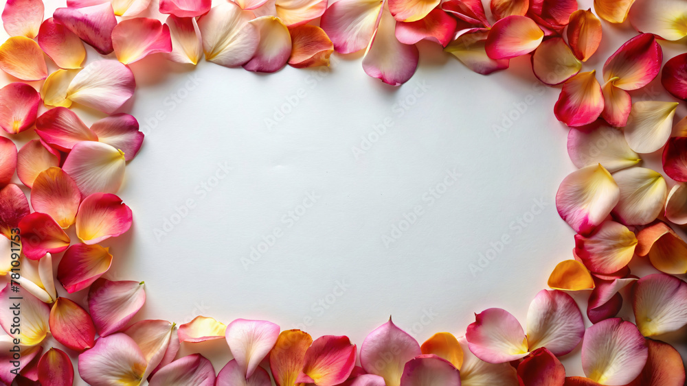Pink rose frame with flowers, petals, and leaves Pink rose frame with flowers, petals, and leaves