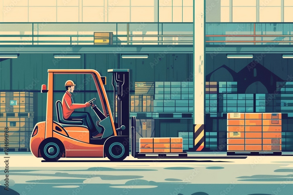 Image of a forklift operator moving pallets in a warehouse.