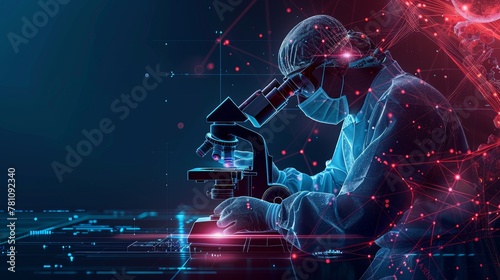 Science and Technology: A 3D vector illustration of a scientist using a microscope