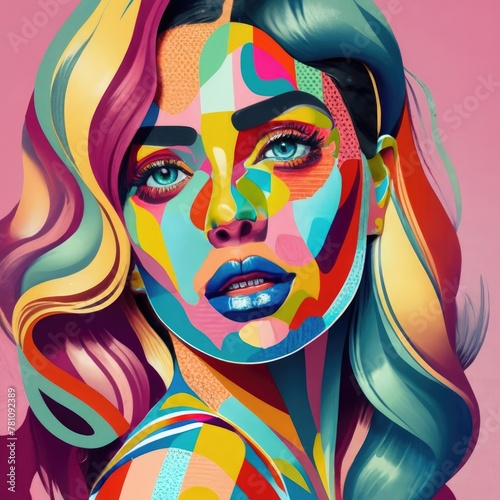 Vibrant art painting of a womans face on pink backdrop by talented artist
