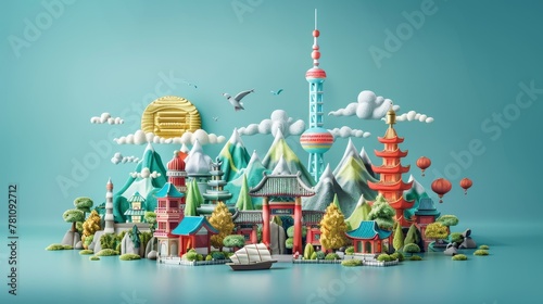 Travel and Tourism: A 3D vector illustration of a tourist enjoying a local cultural performance