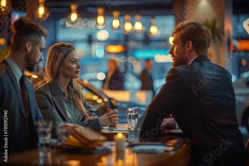 A group of people are sitting at a table with wine glasses and plates of food