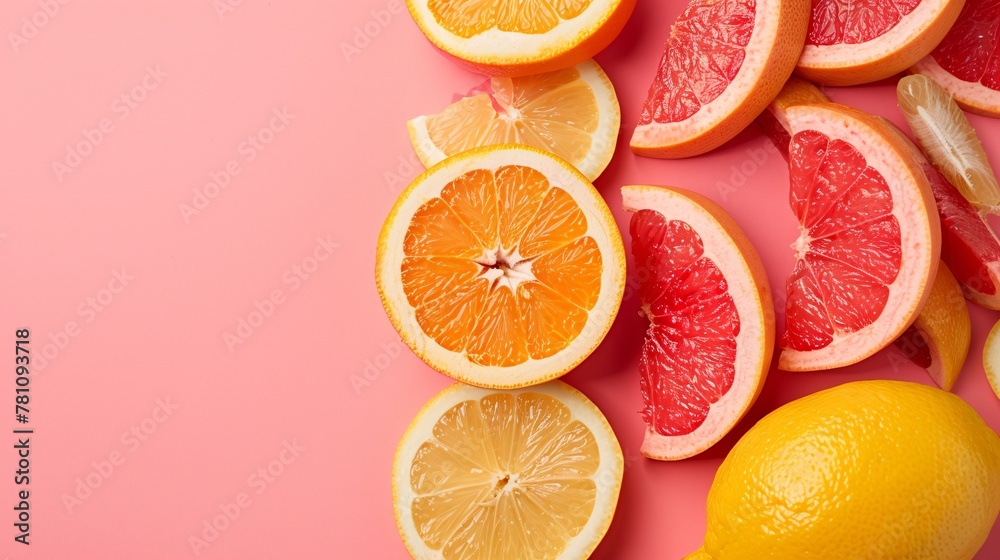 Sweet citrus fruits on a colorful background. A tasty and exotic food selection. Sweet citrus fruits on a colorful background. A tasty and exotic food selection.