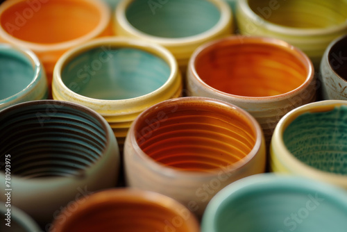 Colorful ceramic pots creating a pattern. Background image. Created with Generative AI technology.