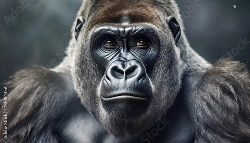 Close up headshot portrait of a Slverback mountain gorilla.