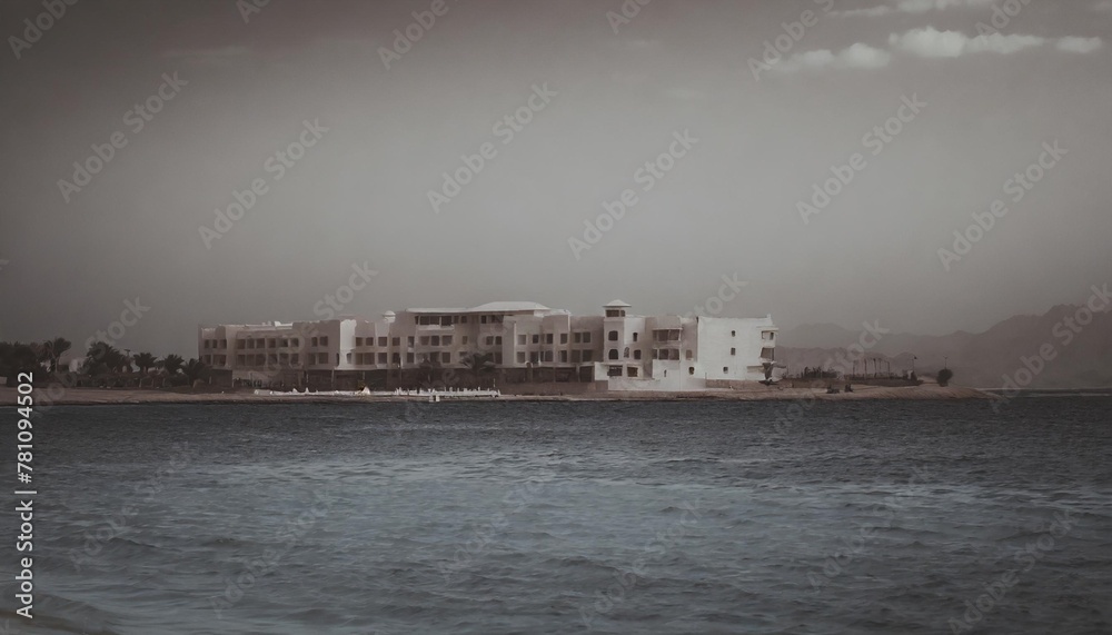 view on egyptian hotel from the red sea