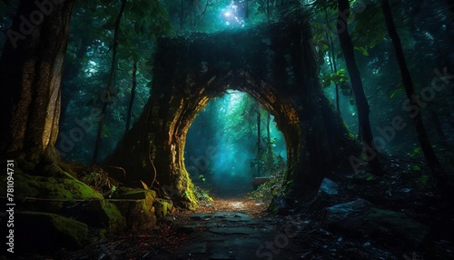 mystical and weird portal in a dark forest at night © Robert