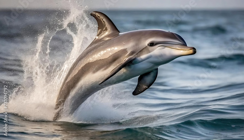 Lovely Bottlenosed Dolphin jumping in vibrant ocean waters. © Cagkan