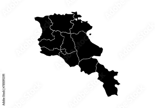 Mapa negro de Armenia en fondo blanco.