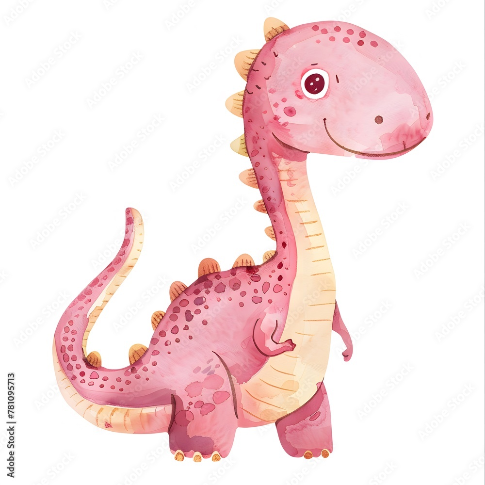 Naklejka premium Cute pink dinosaur, watercolor clip art