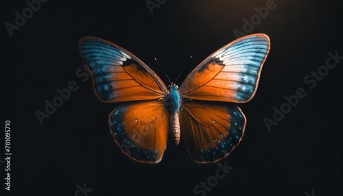 very beautiful blue orange butterfly in flight isolated on a transparent background © Robert