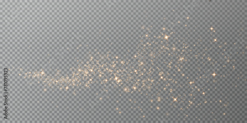 Christmas background. Powder dust light PNG. Magic shining gold dust. Fine, shiny dust bokeh particles fall off slightly. Fantastic shimmer effect. Vector illustrator.	