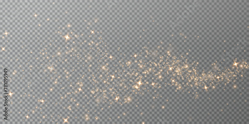 Christmas background. Powder dust light PNG. Magic shining gold dust. Fine  shiny dust bokeh particles fall off slightly. Fantastic shimmer effect. Vector illustrator.  